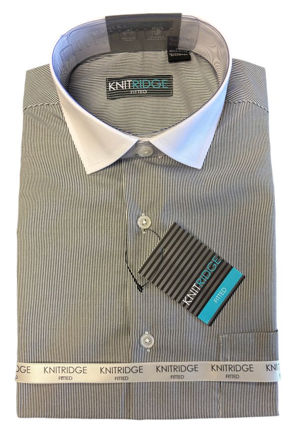 Knitridge® Fitted Stripe Shirt White Collar Long Sleeve (4 Colours Available)