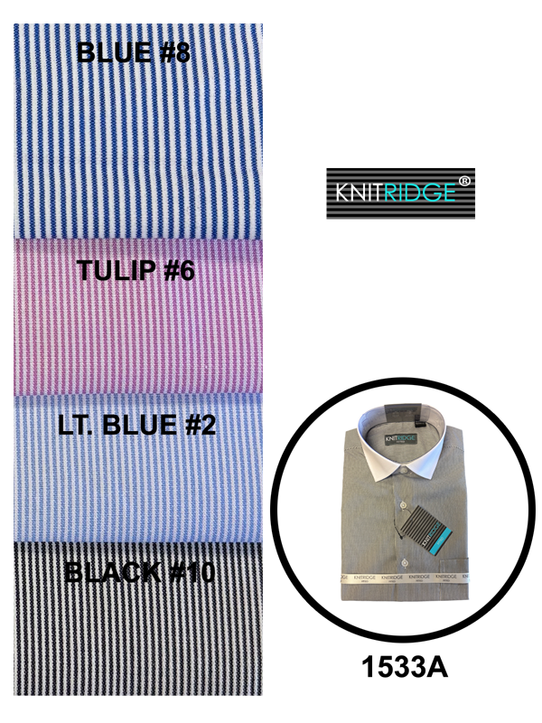 Knitridge® Fitted Stripe Shirt White Collar Long Sleeve (4 Colours Available)