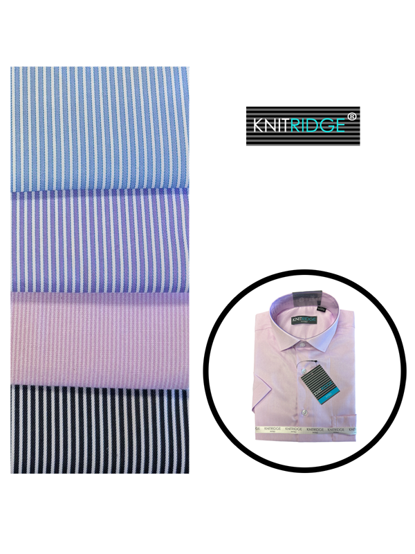 Knitridge® Fitted Stripe Short Sleeve Shirt (4 Colours available)